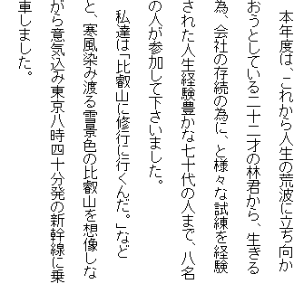 �@�{�N�x�́A���ꂩ��l���̍r�g�ɗ������������Ƃ��Ă����\��˂̗ьN����A������ׁA��Ђ̑����ׂ̈ɁA�Ɨl�X�Ȏ������o�����ꂽ�l���o���L���Ȏ��\��̐l�܂ŁA�����̐l���Q�����ĉ������܂����B
�@���B�́u��b�R�ɏC�s�ɍs���񂾁B�v�ȂǂƁA�������ݓn���i�F�̔�b�R��z�����Ȃ���ӋC���ݓ��������l�\�����̐V�����ɏ�Ԃ��܂����B